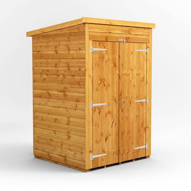 Powersheds Pent Roof Windowless Double Door Garden Shed 4ft x 4ft - Golden Brown
