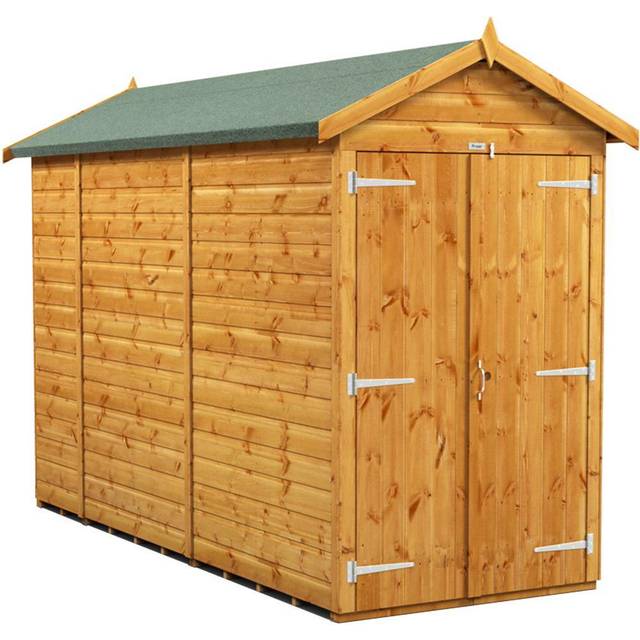 Powersheds Apex Roof Windowless Double Door Garden Shed 10ft x 4ft - Golden Brown