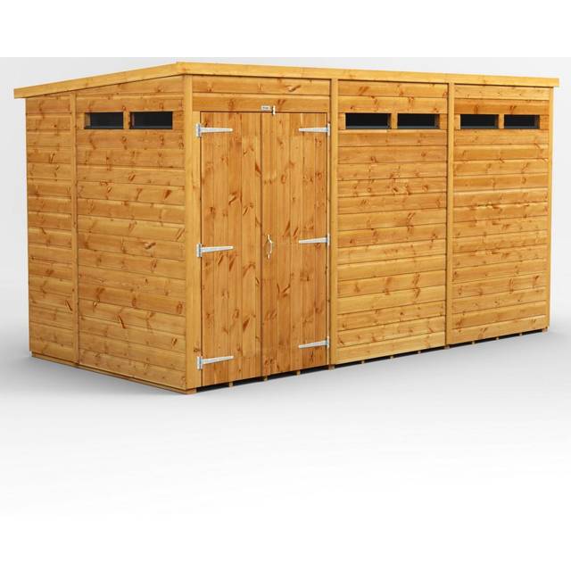 Powersheds Pent Roof Double Door Security Shed, 12ft x 6ft, Golden Brown Timber