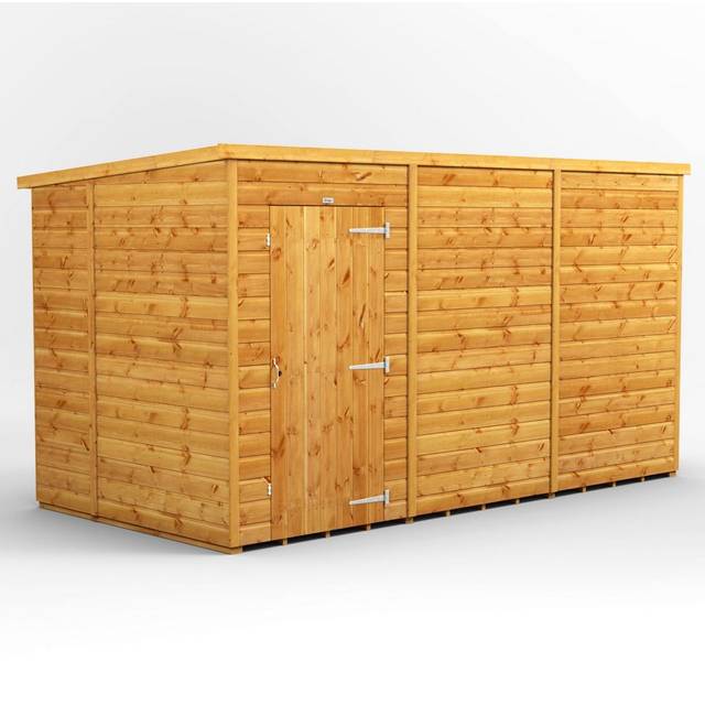 Powersheds Pent Roof Windowless Single Door Garden Shed 12ft x 6ft, Golden Brown Timber
