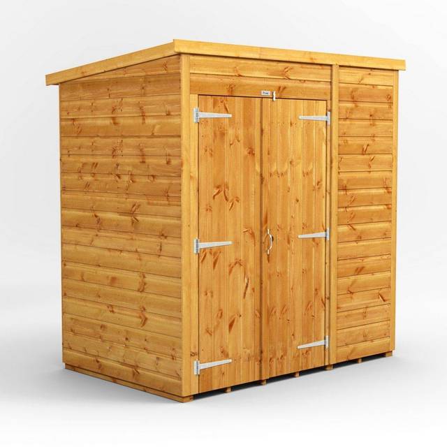 Powersheds Pent Roof Windowless Double Door Garden Shed 6ft x 4ft, Golden Brown Timber