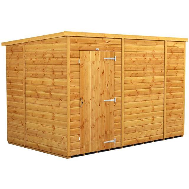 Powersheds Pent Roof Windowless Single Door Garden Shed 10ft x 6ft, Golden Brown Timber