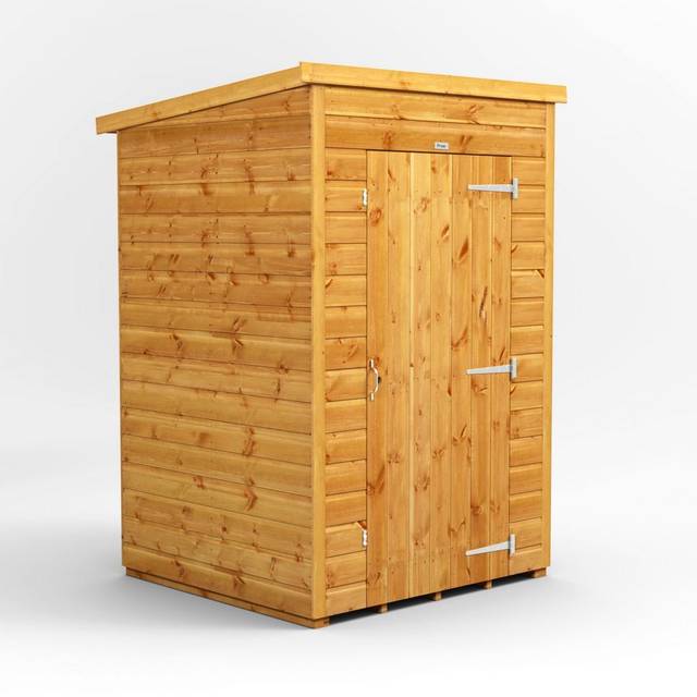 Powersheds Pent Roof Windowless Single Door Garden Shed 4ft x 4ft, Golden Brown Timber