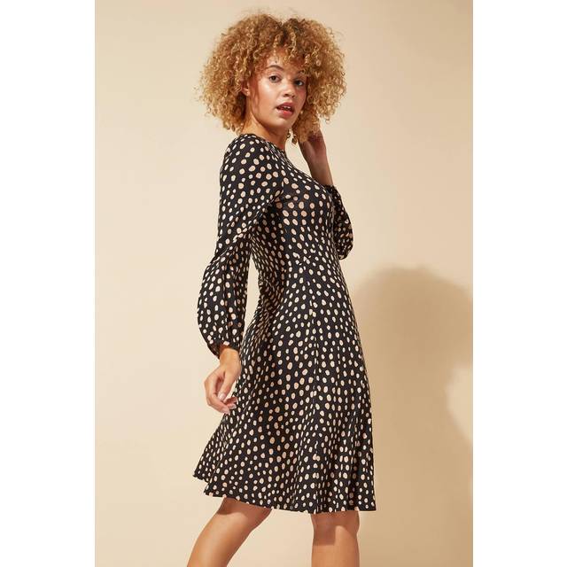 Spot Tea Skater Dress - Black - Size 20 - Roman