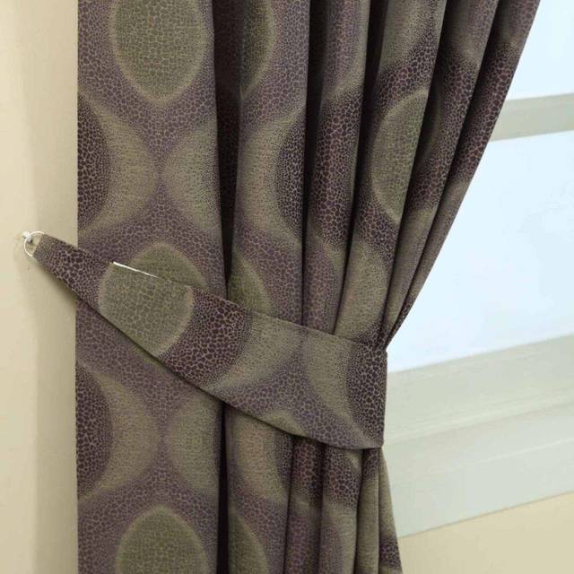 Homescapes Purple Jacquard Tie Back Pair Modern Curve Design