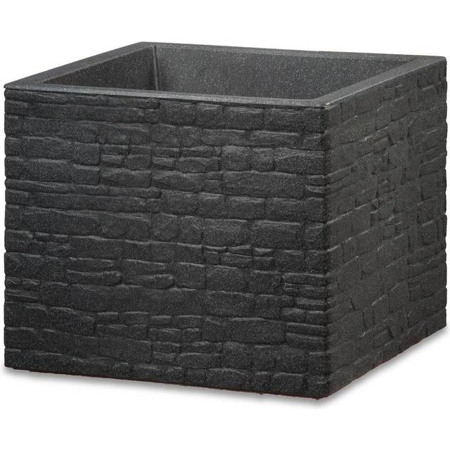 Scheurich Muretto 40, planteringskruka/blomkruka/planteringskruka, fyrkantig, färg: Stony Black, tillverkad med återvunnen plast, 10 års garanti, för utomhusbruk