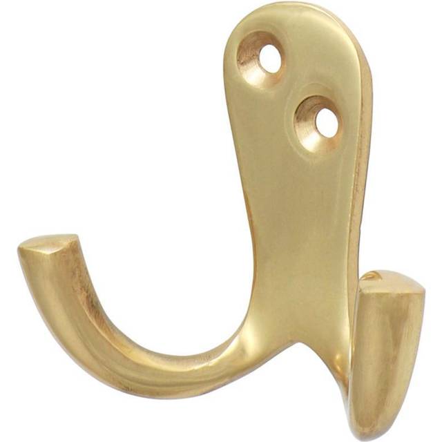Timco Double Robe Hook Polished Brass - 47 x 24mm (1 Pack Bag)
