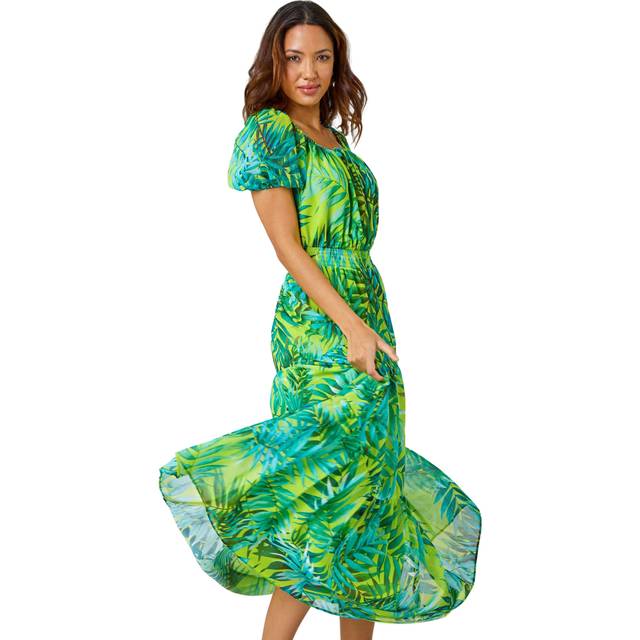 Palm print tiered maxi dress for women uk - ladies roman originals