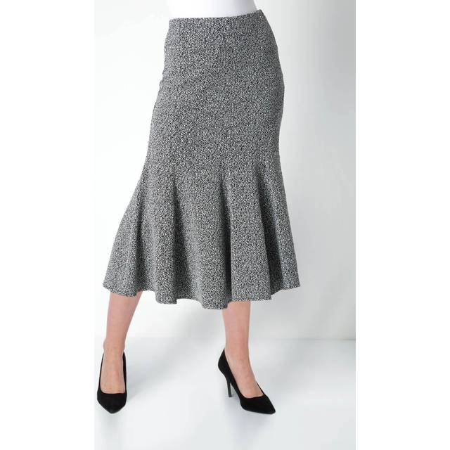 Roman Womens Flared Textured Midi Stretch Skirt - Grey - Size 16 UK