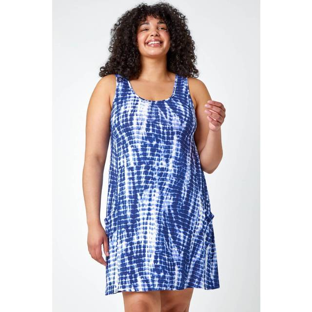 Roman Curve Womens Tie Dye Stretch Swing Dress - Navy - Size UK 26-28