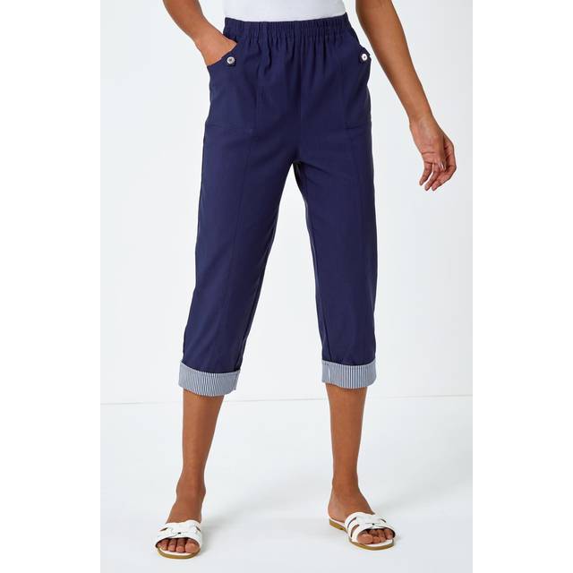 Roman Womens Contrast Detail Cropped Stretch Trousers - Navy - Size 20 UK