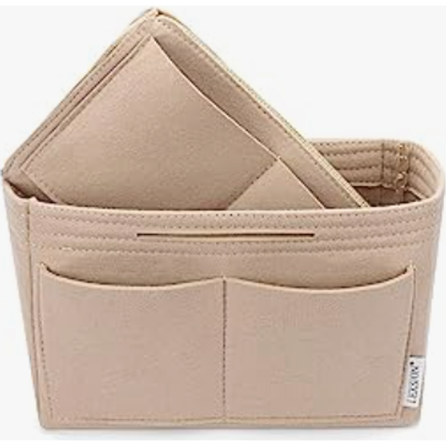 LEXSION Felt Purse Bag Organizer Insert with zipper Bag Tote Shaper Fit Speedy Neverful PM MM 8021 Beige M