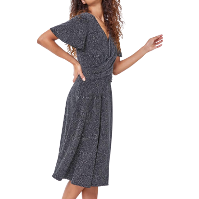 Roman Silver Shimmer Ruched Skater Stretch Dress - Size 10