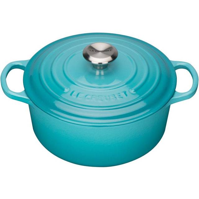 Le Creuset Signature gjutjärnspanna med lock, Ø 24 cm, rund, lämplig för alla typer av spisar och induktion, volym: 4,2 l, 4,305 kg, karibien
