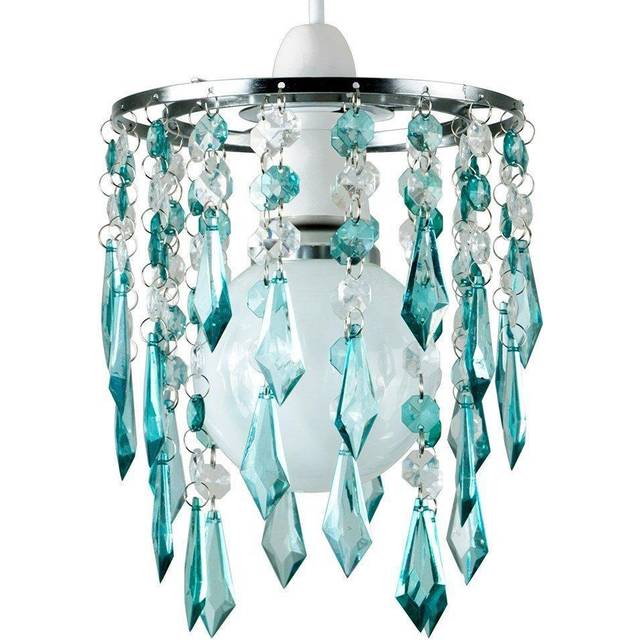Ceiling Pendant Light Shade With Teal And Clear Acrylic Jewel Effect Droplets