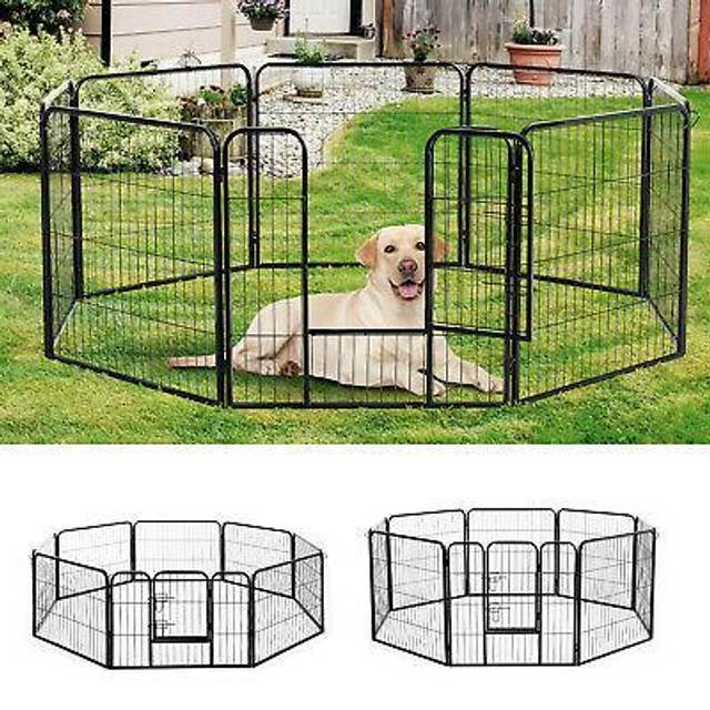 Pawhut Heavy Duty 8 Panel Dog Play Pen Pet Playpen For Puppy Rabbit Enclosure Foldable 80 X 80 Cm