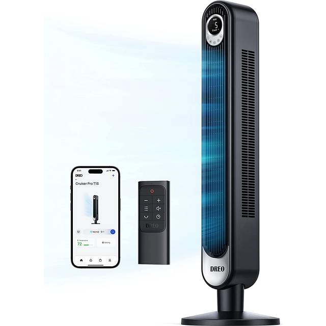 Dreo Smart Tower Fan WiFi Voice Control, 7.3m/s Velocity Quiet Cooling Fan, Works with Alexa, APP Control, 6 Speeds Bladeless Fan with Remote, LED