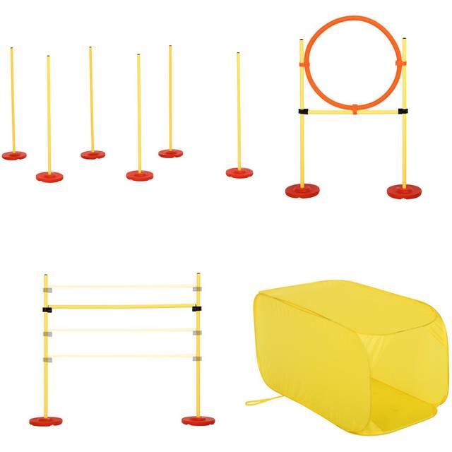PawHut Pet Agility Set High Jump, Tunnel, Swerve around Poles, Jumping Ring Yellow
