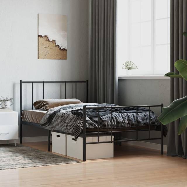 (black, 90 x 190 cm/with headboard & footboard) vidaXL Metal Bed Frame with Headboard Bed Base Mattress Foundation Bedstead