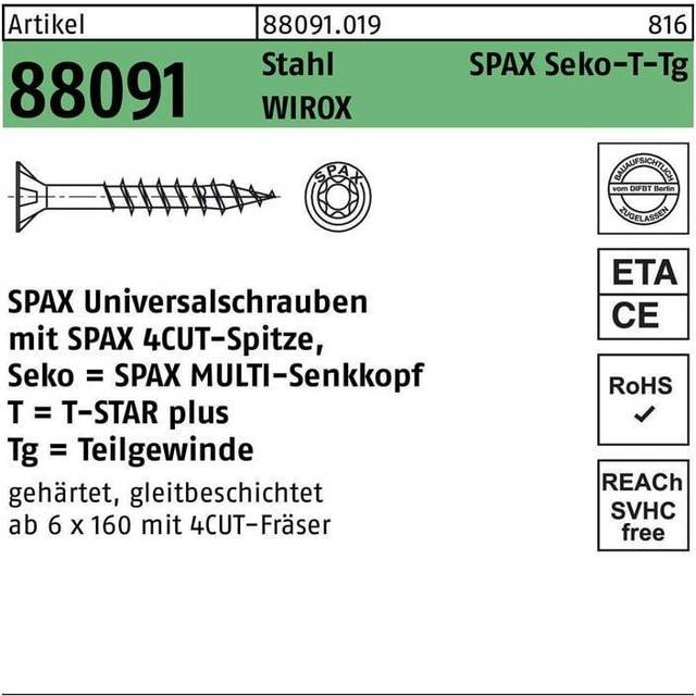 Spax S Wirox Torx Wood Screws 4mm 70mm Pack of 100