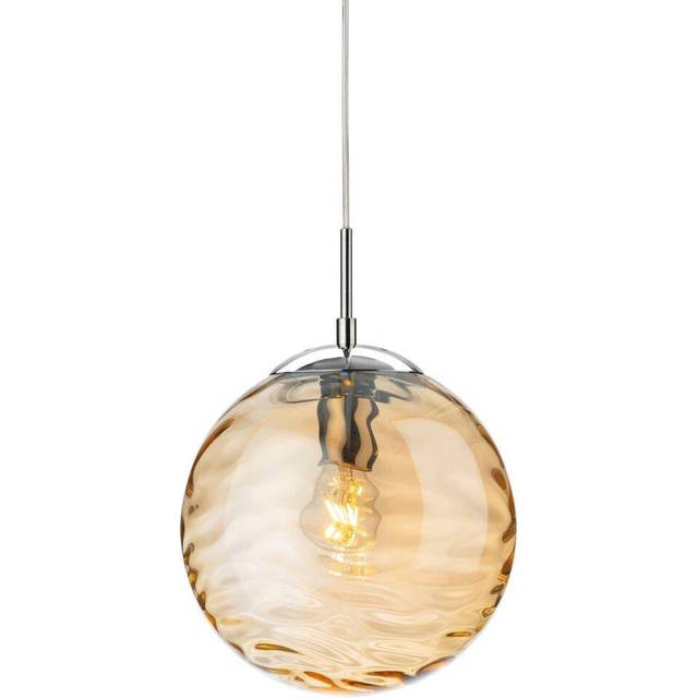 Firstlight Mercury Decorative-Wave Style 25cm Pendant Light in Chrome and Amber Glass