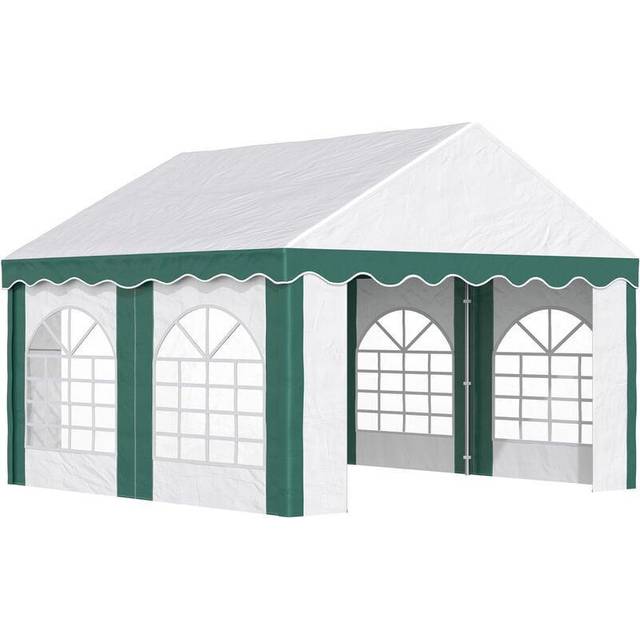 Outsunny 4 X 4M Marquee Gazebo Party Tent With Sides And Double Doors, Green