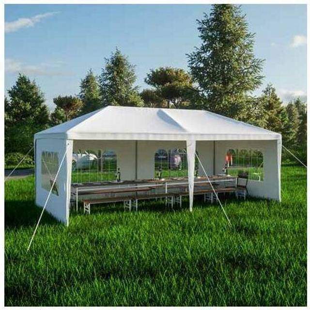 3X6M Outdoor pe Gazebo Patio Shade Canopy Waterproof 6 Pieces Sidewalls White - Birchtree