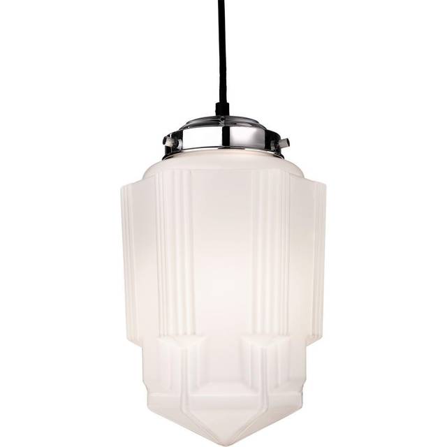 Firstlight Art Deco Classic 1930's Style Skyscraper Pendant Light in Chrome and Milky White Glass