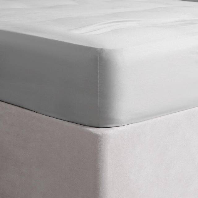 Highams Enkellakan, 220 trådantal lakan, djup fickmonterad, mjukt tyg 100% bomull, blekningsbeständigt underlakan - silver, 90 x 190 x 30 cm