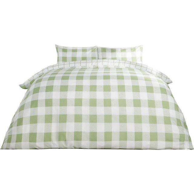 Dreamscene Check Print Duvet Cover Set, Sage - King - Green