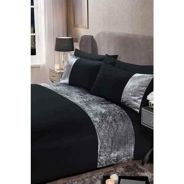 Sienna Crushed Velvet Duvet Cover with Pillow Case Set - Black / Single