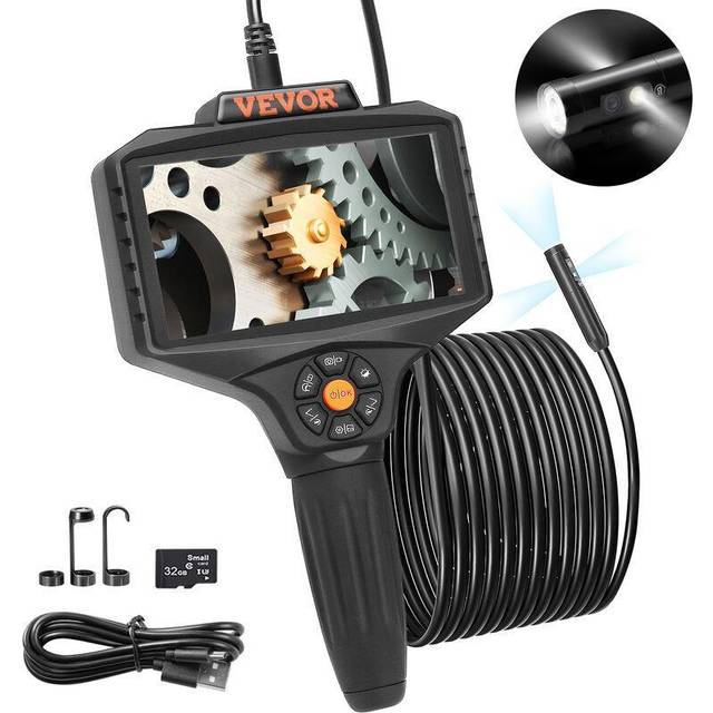 VEVOR inspektionskamera med trippellins med ljus, 5-tums IPS-skärm Industrial Borescope, 8X Zoom 1080P HD-delad skärm, 10 LED-ljus scope-kamera för bilar, VVS (16,5 FT)