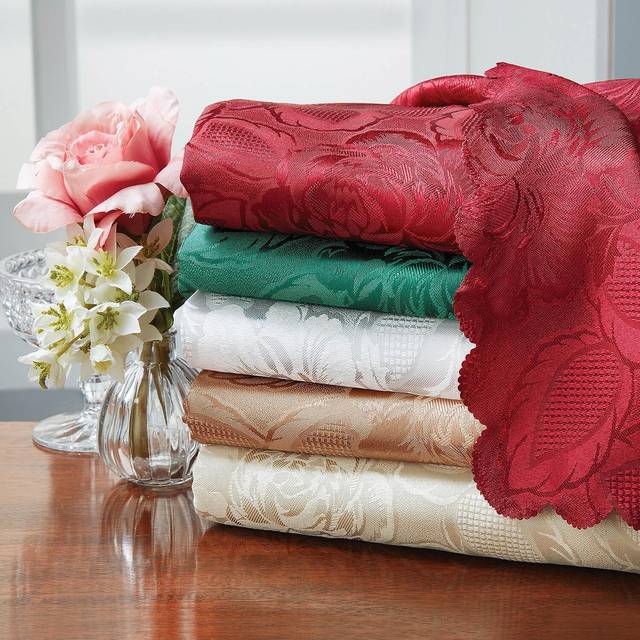 Damask Rose - Jacquard Table Cloth in Forest Green - 52x70 (132x178cm) - Emma Barclay | TJ Hughes