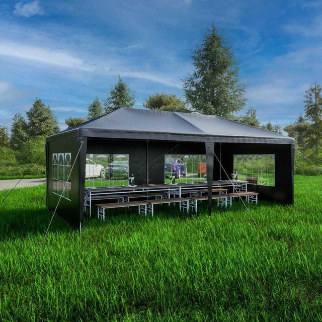 3X6M Outdoor pe Gazebo Patio Shade Canopy Waterproof 6 Pieces Sidewalls Grey - Birchtree