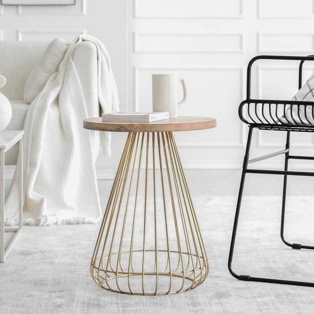 Melody' Round Table Solid Wood and Metal Bedside Table for Living Room and Bedroom - Natural - One Size