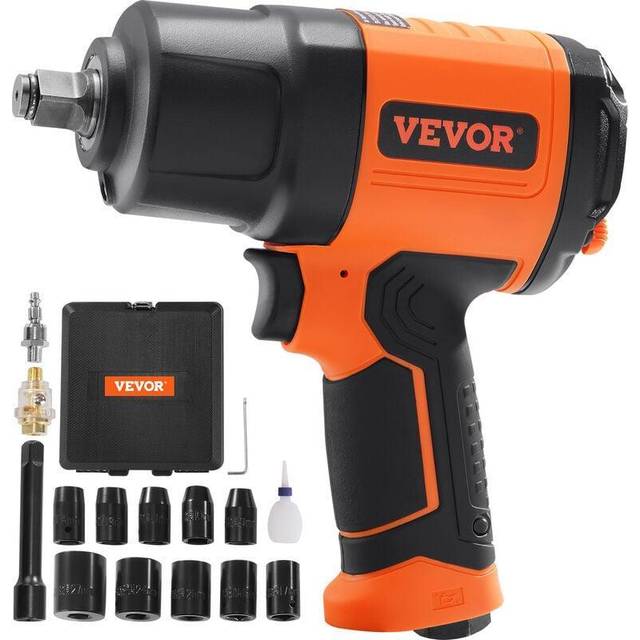 VEVOR 1/2-Inch Air Impact Wrench, High Torque Up to 1400 ft-lbs, Lightweight 4.6 lb Design Pneumatic Impact Gun with 11-PCS 1/2-Inch DriveCR-VSteel Impact Socket Set & Carrying Case