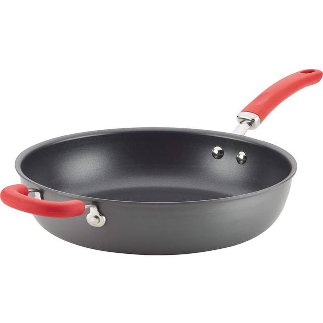 Create Delicious 12.5-Inch Hard Anodized Nonstick Induction Deep Frying Pan with Helper Handle - Red