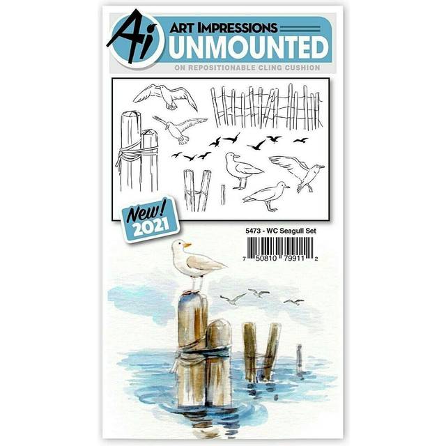 Art Impressions Watercolor Cling Rubber Stamps-Seagull Set WC5473