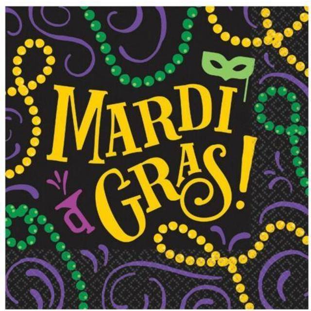 "Multicolor Mardi Gras Paper Beverage Napkins - 5"""" x 5"""" (Pack of 36)"