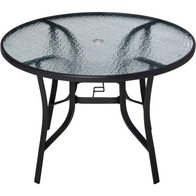Outsunny - 106cm Round Garden Dining Table with Parasol Hole Tempered Glass Top