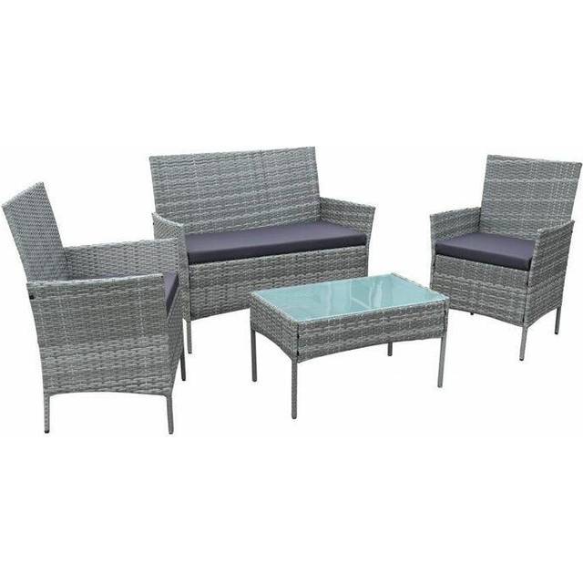 Neo 4 Piece Rattan Outdoor Furniture Garden Sofa Set in Grey