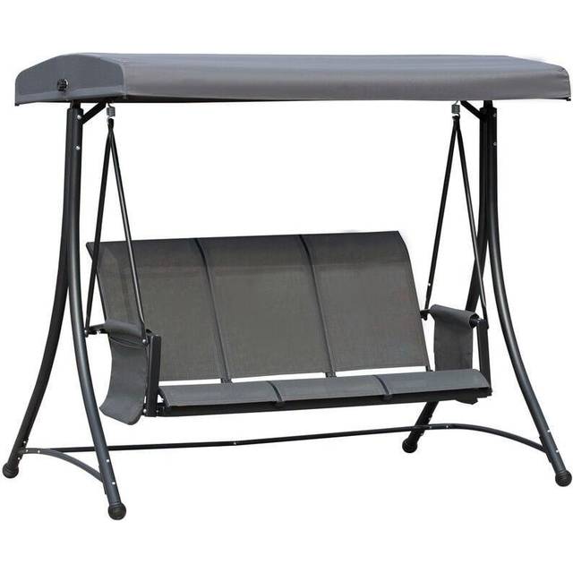 Outsunny 3 Seat Metal Fabric Backyard Balcony Patio Swing Chair w/ Canopy Grey | TJ Hughes