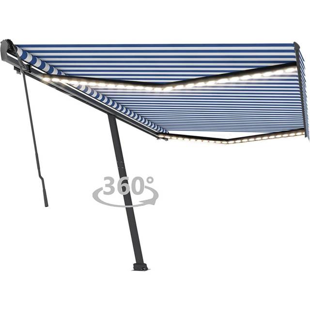 vidaXL Manual Retractable Awning with LED 500x350 cm Blue and White Balcony