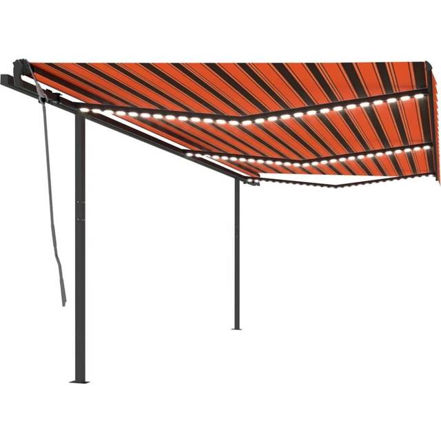 vidaXL Manual Retractable Awning with LED 6x3.5 m Orange and Brown - Multicolour