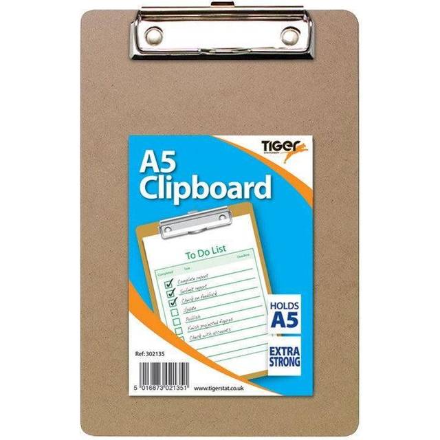 Tiger Masonite Hardboard Clipboard A5 Brown