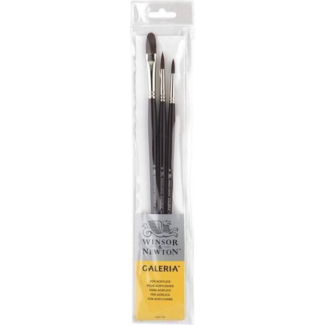 Winsor & Newton 5790604 Galeria akrylpenselset, tillverkat av syntetfibrer, perfekt kontroll för tjockare färgapplikationer, set med 3 penslar korta handtag rund borste nr 6 och 8, filbertborste nr 12