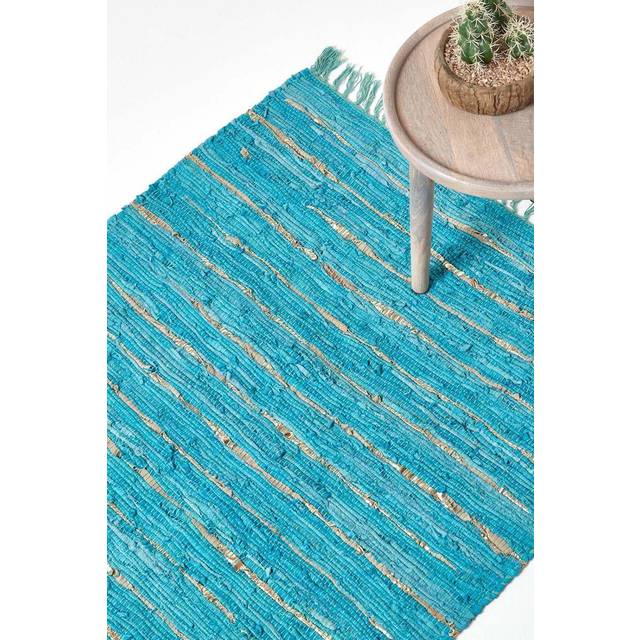 Homescapes Leather Glitter Rug Gold & Turquoise, 120 x 180 cm - Blue