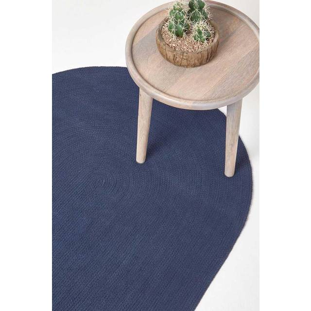 Homescapes Navy Handmade Woven Braided Round Rug, 150 cm - Blue