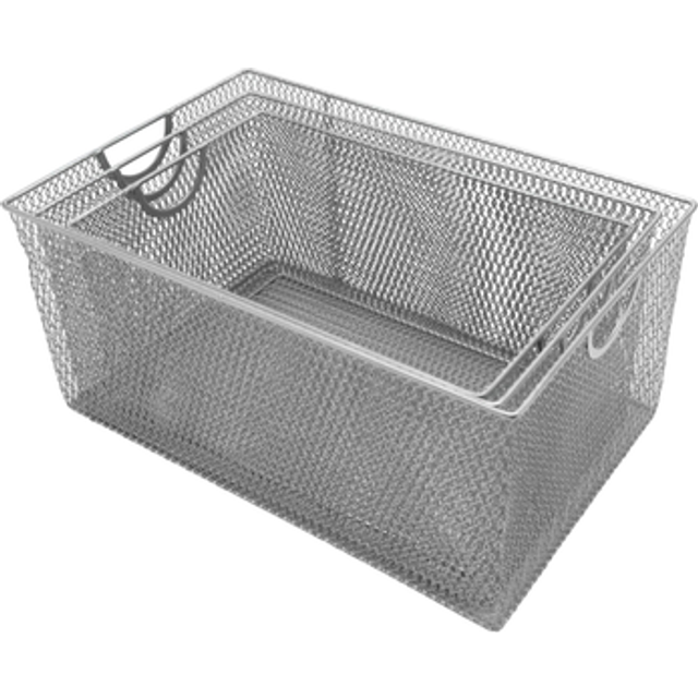 YBM Home 2321-1116-198set Open Bin Storage Basket Organizer  Set of 3 13.25 x 8.5  12 x 8 & 14.5 x 9  Silver  3 Count