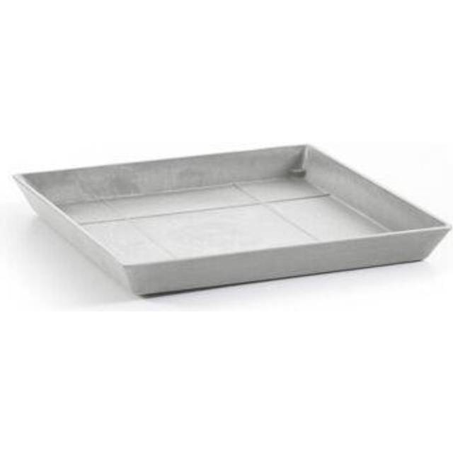 "Ecopots Square Plastic Modern in/Outdoor Planter Flower Pot Saucer  White Grey  11"""""